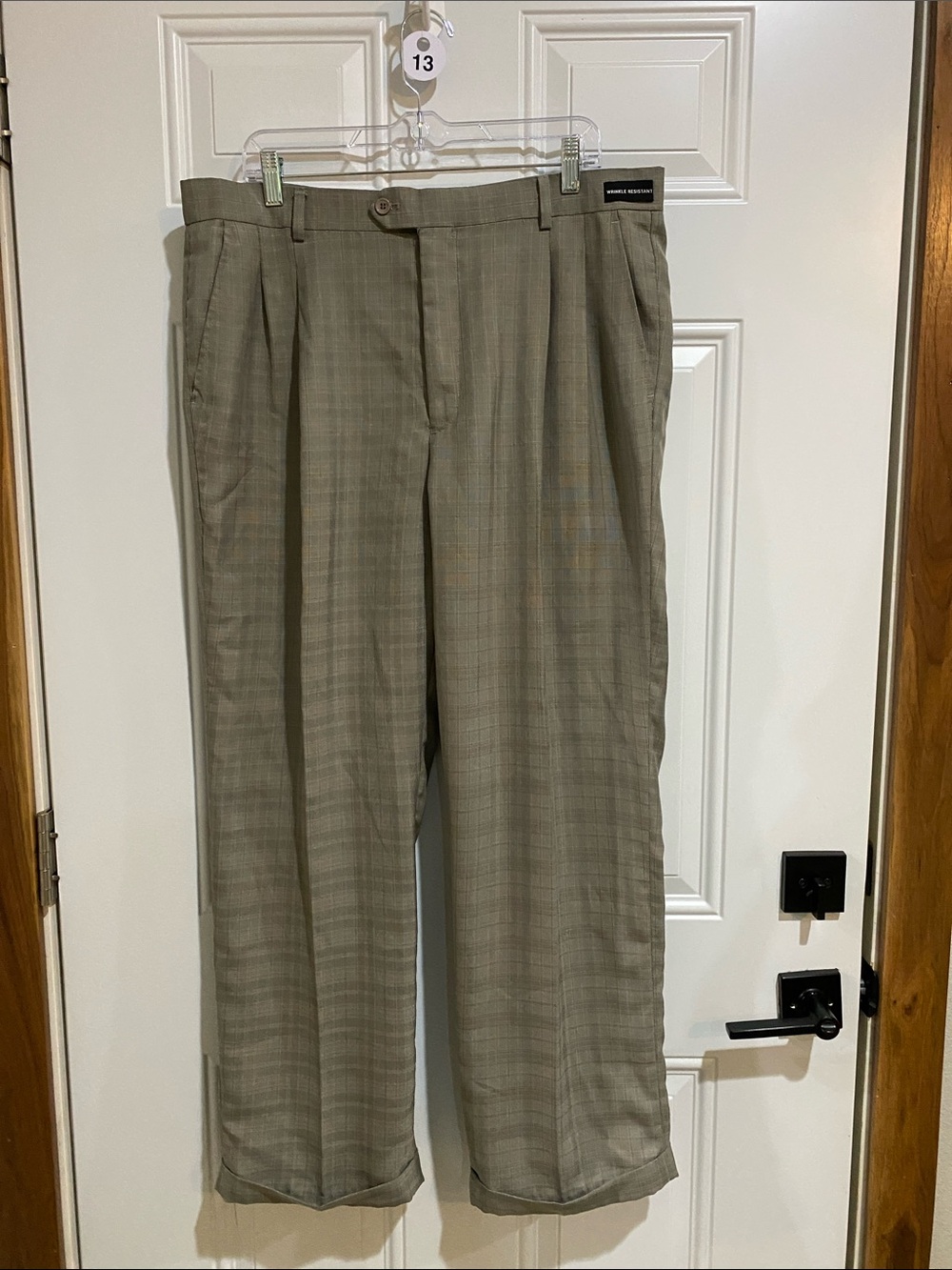 Kani Gold  Plaid Dress Pants in Taupe Beige - Classic Pleated Trousers